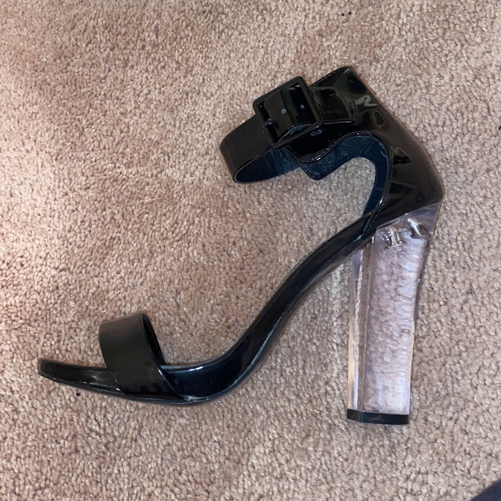 Black patent leather sandal heels